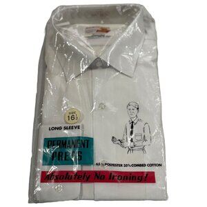 Mens Long Sleeve White Dress Shirt 16.5" Permanent Press No Iron 80's